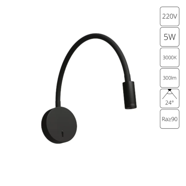 0-189 A5879AP-1BK Светильник настенный ASTA 300Lm 3000K, 5W, Ø90×25 черный IP20
