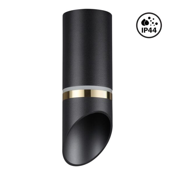 38b98de6d014e8a2886d707191107b95 370905 OVER NT22 526 черный/золото Светильник накладной влагозащищенный IP44 GU10 9W 220V DELTA