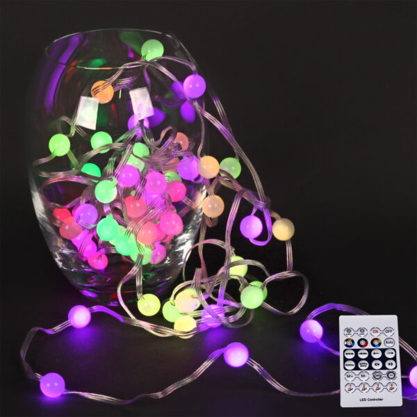 A-966 RGB гирлянда светодиодная SMART 10м, 66LED, насадки "Шарик", прозрачный шлейф, USB, ПДУ A-966 RGB гирлянда светодиодная SMART 10м, 66LED, насадки «Шарик», прозрачный шлейф, USB, ПДУ