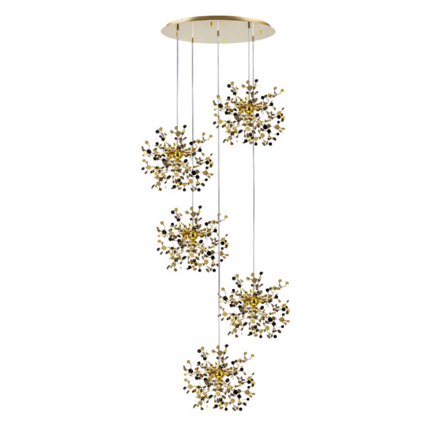 232d0a91d48011ee8145c81f66f678b0_bdc838e16aba11ef80c0c81f66f678af L5PR721132 Подвес пятерной круглый EXTRA 5x3x5W(led) G9 (721132 — 5 + 572152 -1) ЗОЛОТО