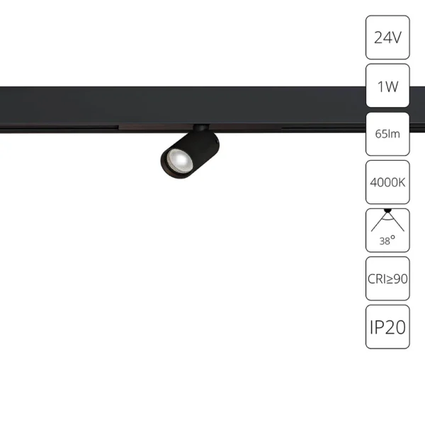 0-2852 A6226PL-1BK СВЕТИЛЬНИК ТРЕКОВЫЙ ДЛЯ МАГНИТНОГО ШИНОПРОВОДА PRESTO 24В 1Вт 65лм 4000К 90+ 38°