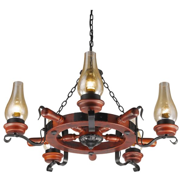 8tuvsw84cq6hiju55ytdpfg1w8yfdp2e 583-703-05 VELANTE Деревянный стиль светильник подвесной, E27, 5x60W