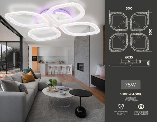 FA4501_compl-2 FA4501/4 WH белый 75W 3000K+BL/4200K+PU/3000K+6400K 500*500*75 (ПДУ ИК)