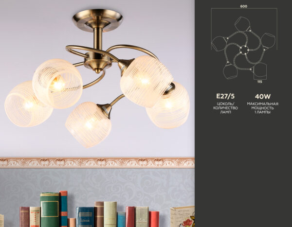 TR3199_compl-2 TR3199/5 SB/CL/FR бронза/прозрачный/белый матовый E27/5 max 40W D600*485
